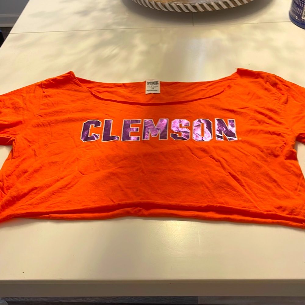 Clemson cut off tee. From Victoria’s Secret.. PINK. Never worn. To big for me